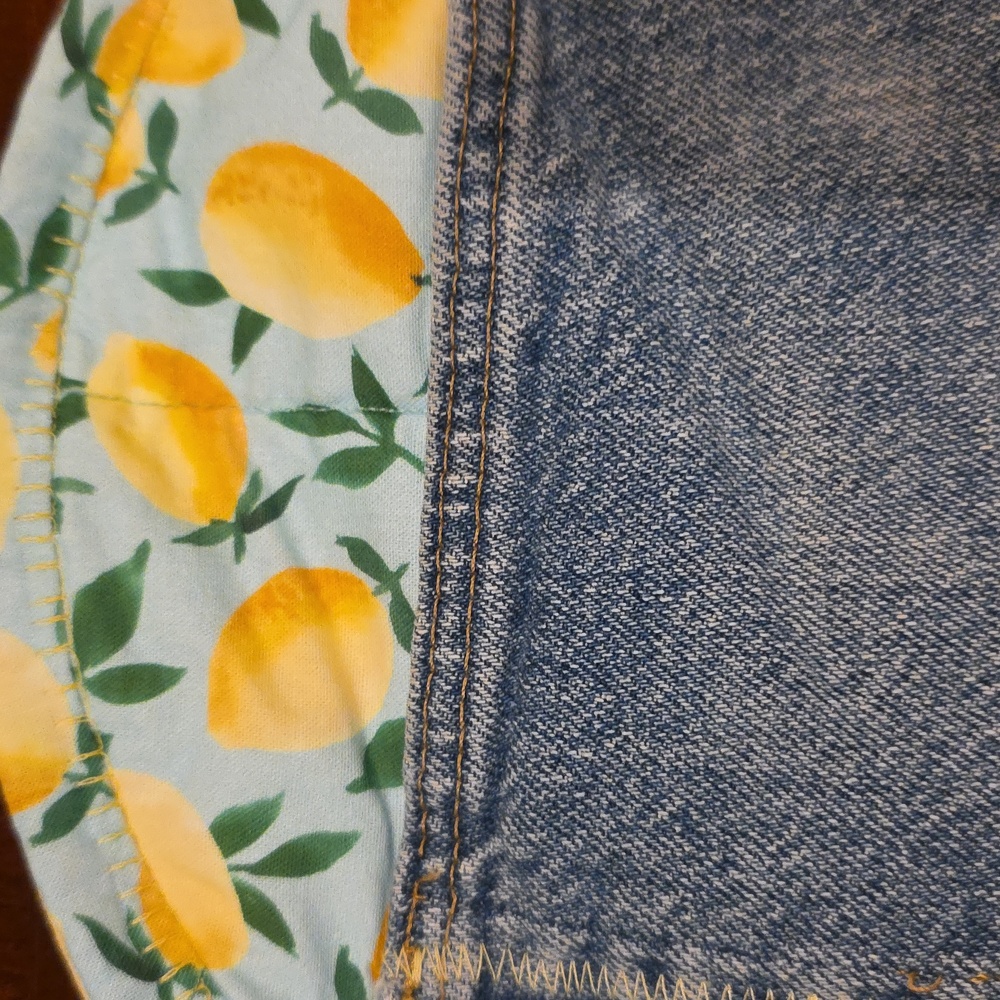 HAND CRAFTED Tortilla Holder UPCYCLED Blue Denim Yellow Lemons 9 Inch - Picture 2 of 5